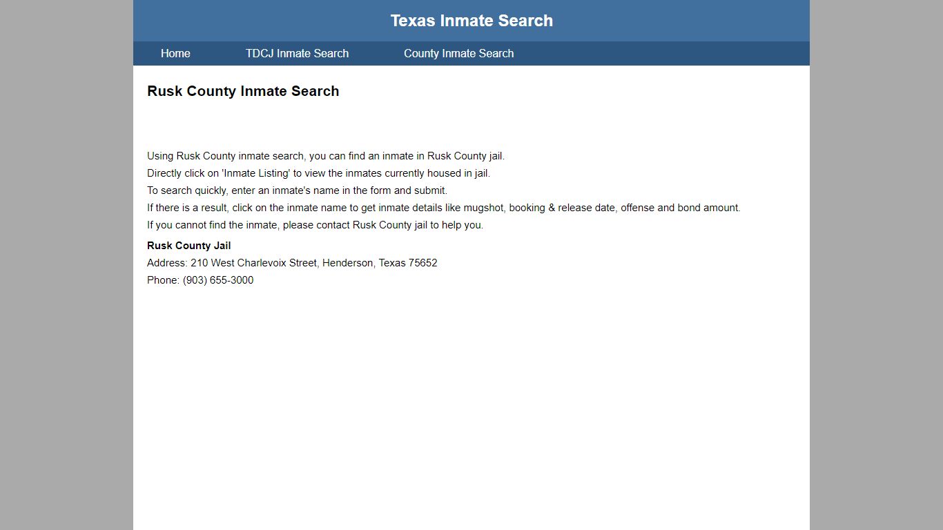 Rusk County Jail Inmate Search